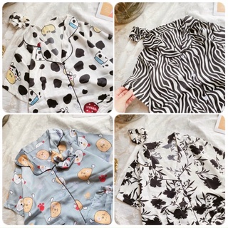 Bộ bijama vải đũi hoạ tiết ngắn /bộ pijama lụa ngắn