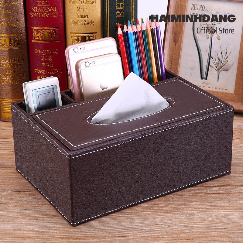 Hộp đựng giấy ăn bằng da kèm khay cao cấp, hộp đựng giấy đa năng trên ô tô, đựng đồ dùng tiện lợi