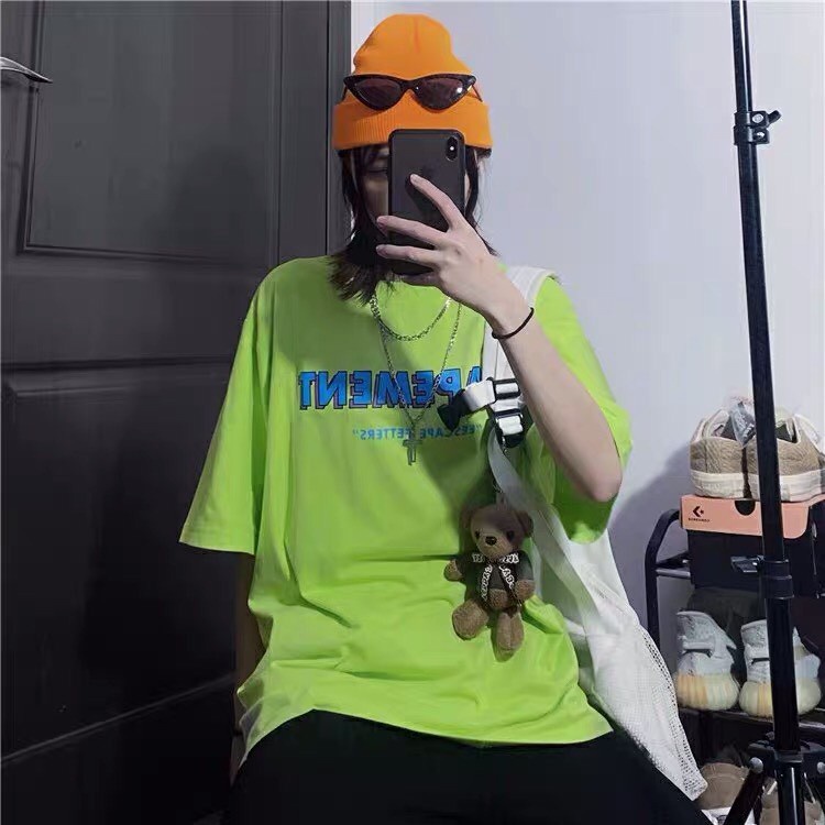 Áo thun nữ tay lỡ màu xanh chuối  freesize phông form rộng dáng Unisex, mặc lớp, nhóm, cặp in chữ SEAPEMENT