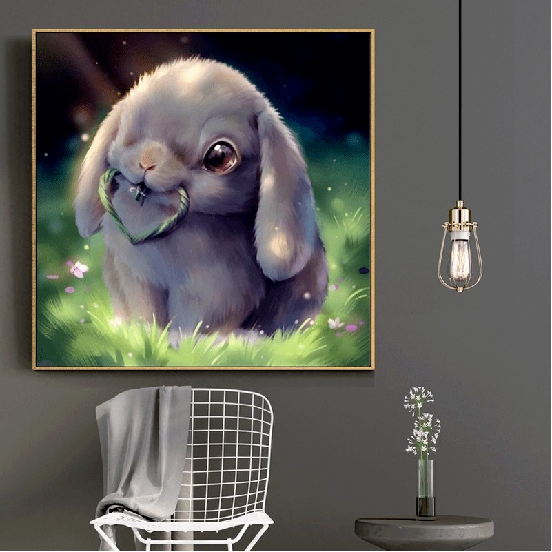 Bộ Tranh Đính Đá 5d Tự Làm 30x30cm Hình Thỏ Dễ Thương Trang Trí Phòng Khách / Phòng Ngủ