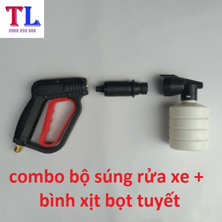 Súng Xịt Rửa Xe Áp Lực Cao Và Bình Phun Bọt Tuyết (cò đỏ ren 14mm+bình 0.5l)