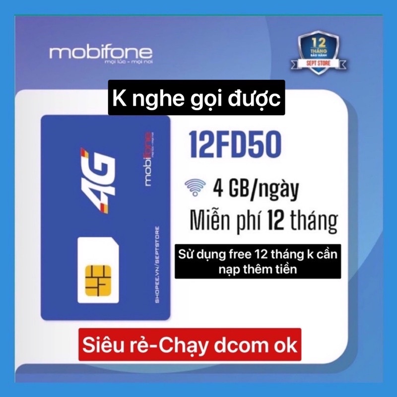 Sim 4g mobifone vào mạng trọn gọi 1 năm với 4gb tốc độ cao/1 ngày,sử dụng free 1 năm,12fd50