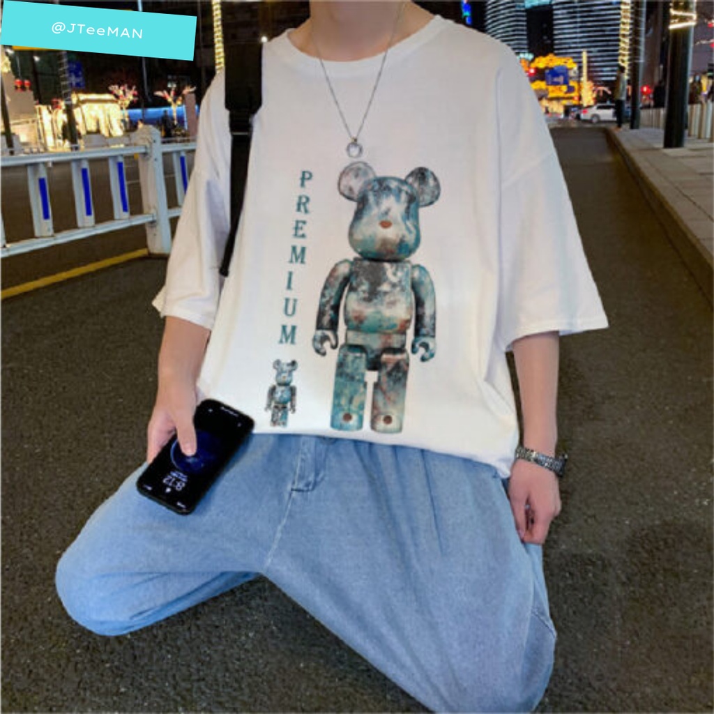 Áo thun Unisex tay lỡ form rộng in hình BearBrick đẹp, áo phông Unisex nam nữ in hình Gấu vải cotton JTeeMan - JT19