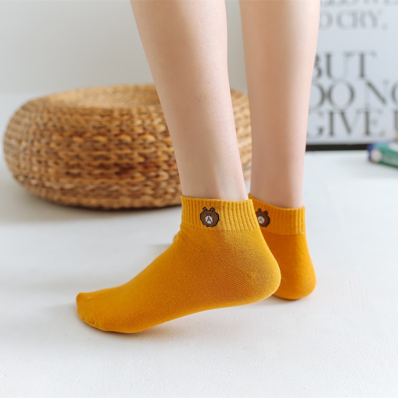 Tất Chân Nữ Cổ Ngắn Co Giãn Họa Tiết Con Gấu Đẹp - Màu Sắc Trẻ Trung RIN