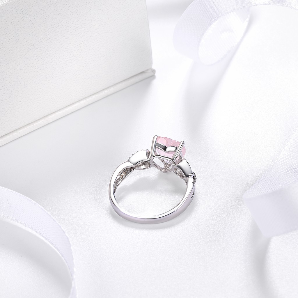 Nhẫn Mạ Bạc 925 Đính Đá Thạch Anh Hồng Tự Nhiên Hình Trái Tim Thời Trang Cho Nữ