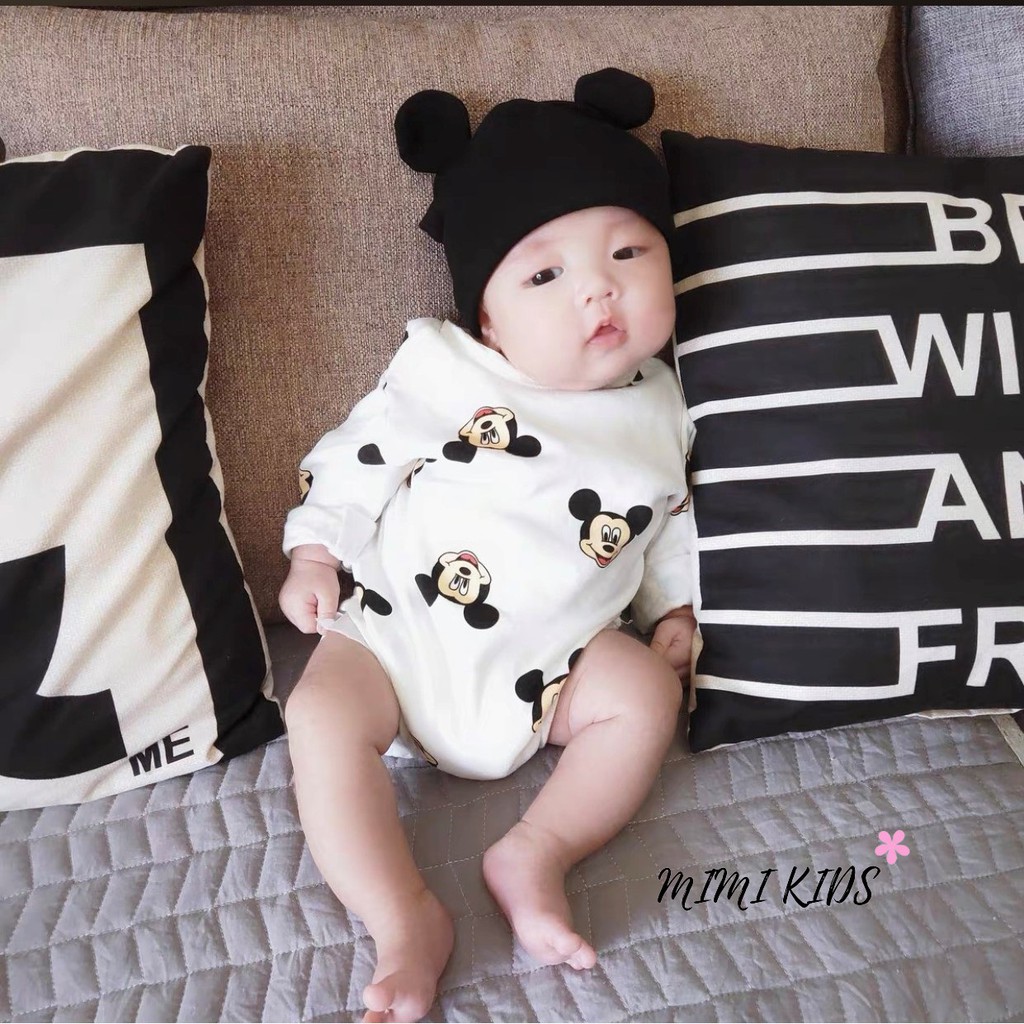 Mũ cotton tai chuột mickey cho bé - mũ trùm đầu (3-18m)