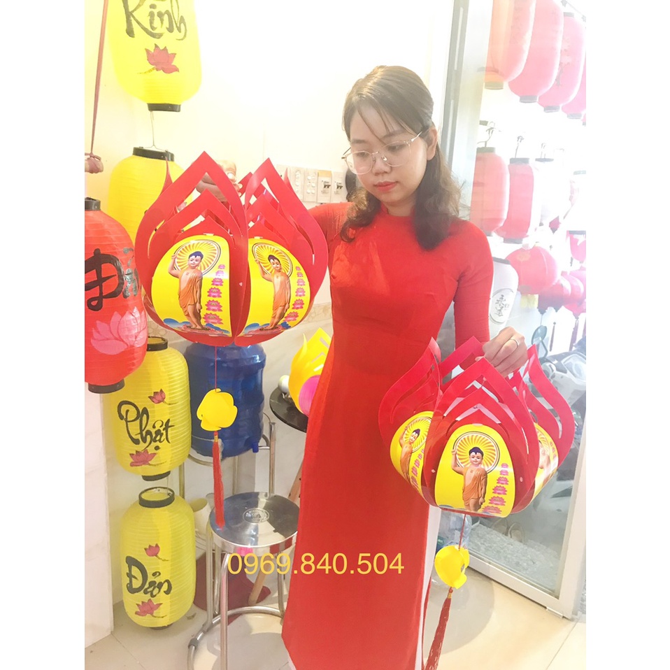 Lồng đèn hoa sen In hình Phật- xuyên sáng. trang trí lẽ Vu lan lễ Phật Đản, kích thước lớn giá tốt HCM
