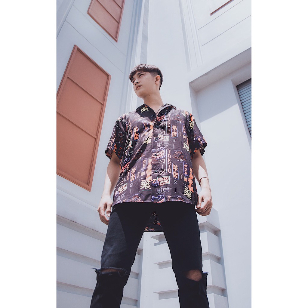 🆗 [ HÓT ] Áo sơ mi tay ngắn họa tiết NEON mende tay lỡ, FORM UNISEX 👕👖 | BigBuy360 - bigbuy360.vn