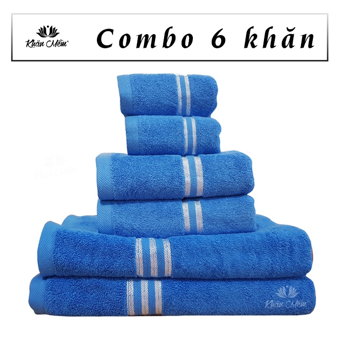 Bộ Combo Cao Cấp Khăn Mềm  Gia Đình  6 Khăn 3 Kích Thước Gồm: 2 Khăn Tắm 60x120cm, 2 Khăn Gội 35x80cm,2 Khăn Mặt 30x50cm