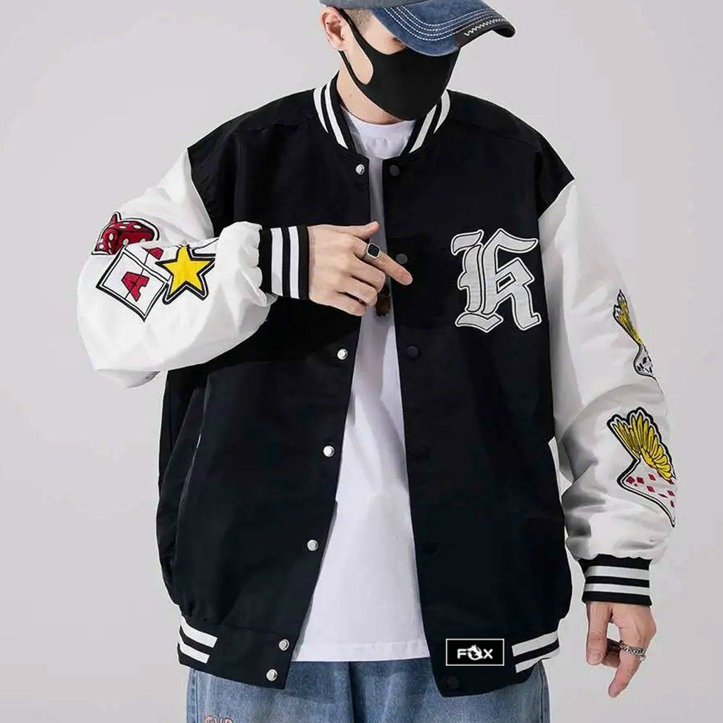 Áo khoác bomber THE FOX áo khoác dù hai lớp dáng unisex nam nữ form rộng in hình Quân Bài AIR