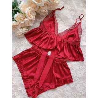 Set Ngủ Lụa 2 Dây Croptop Dễ Thương, Bộ Ngủ mặc nhà lụa cao cấp