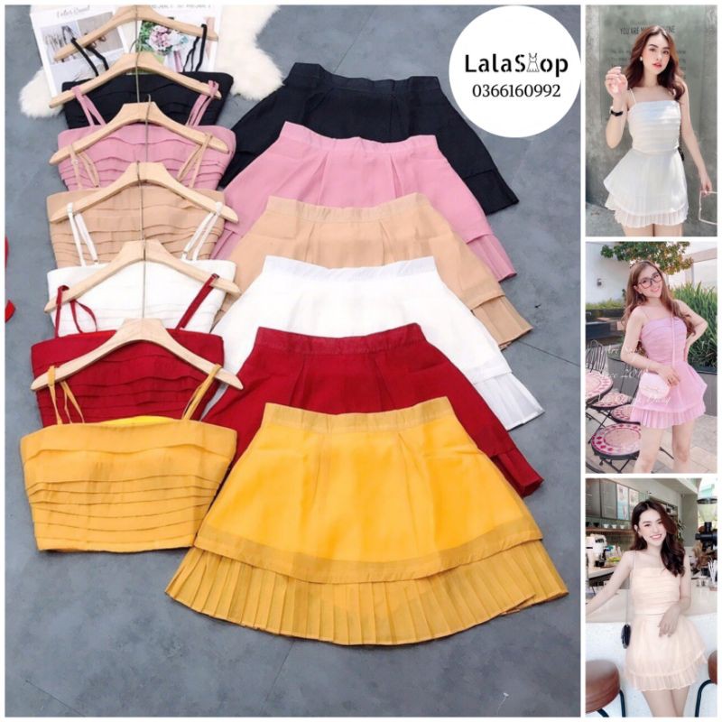 Set Áo 2 Dây & Chân Váy Tầng Dập Ly Lala Shop