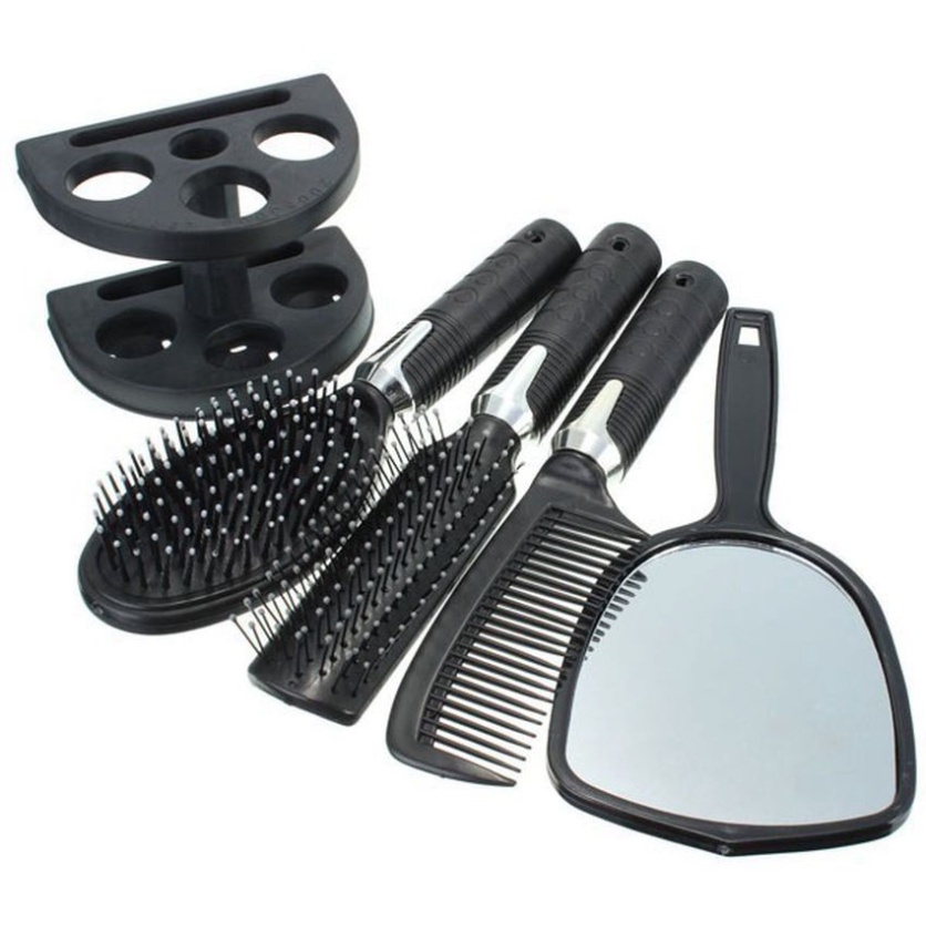 Bộ 4 lược chải tóc gỡ rối kèm gương có đế đựng tạo kiểu nhanh chóng massage đầu chuyên dụng chất lượng tốt Angola
