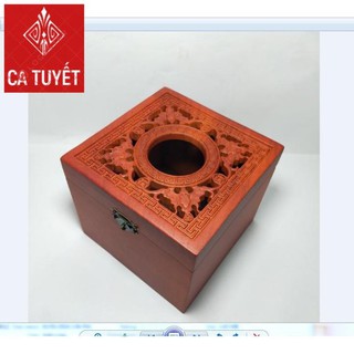 [FREESHIP] HỘP ĐỰNG GIẤY ĂN GỖ HƯƠNG KHỔ VUÔNG ELAI CHẠM ĐỤC CON RƠI - ẢNH THẬT