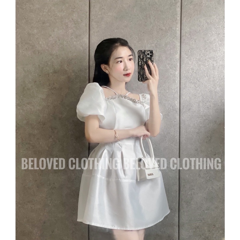 Đầm Tapta Cổ Đính Đá Tiểu Thư JARI-CLOTHES Xoè Hai Lớp Đẹp