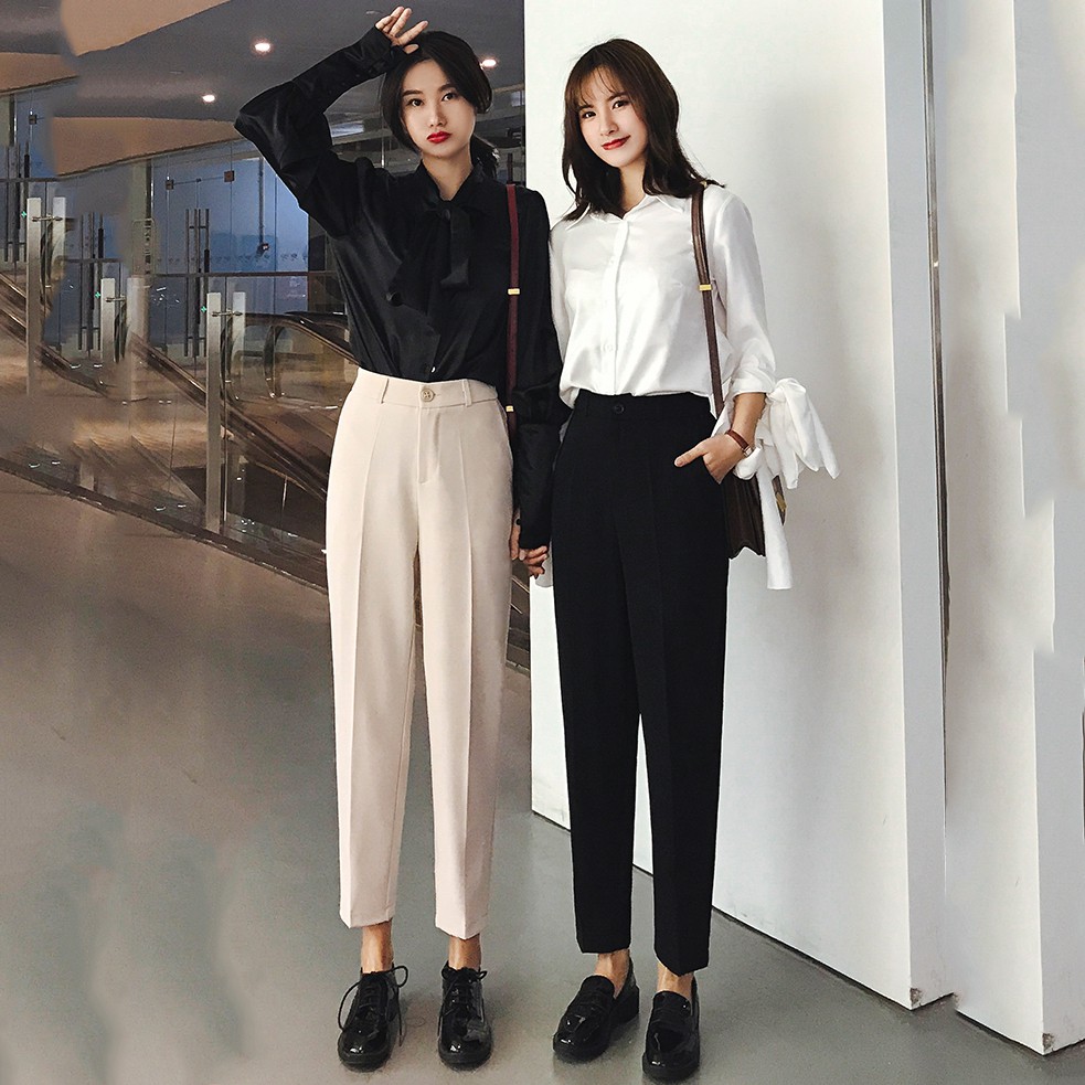 Quần vải nữ lưng cao Style Hàn Quốc chất vải cát Hàn - Dáng đứng lưng cao - Forrm trơn cực dễ phối đồ | BigBuy360 - bigbuy360.vn