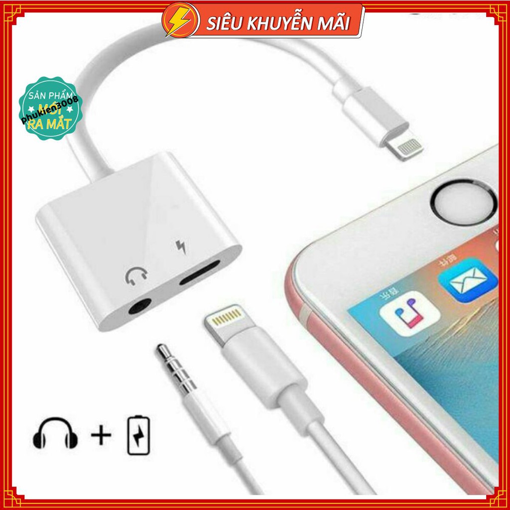 Jack chuyển đổi  2 cổng  vừa sạc vừa cắm tai nghe cho ip7/7p/8/8p/x/xs max/12/12pro/12pro max hàng cao cấp lỗi 1 đổi 1