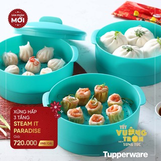 Xửng hấp Tupperware Steam It 3 Tầng màu xanh - Nhựa Nguyên Sinh an toàn cho sức khỏe - Chịu nhiệt