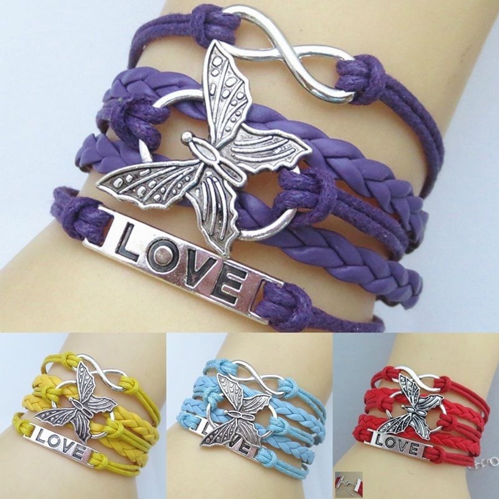 Vòng Đeo Tay Nhiều Lớp Bằng Vải Dệt Kim Thủ Công Hình Bướm Phong Cách Vintage Dành Cho Nữ