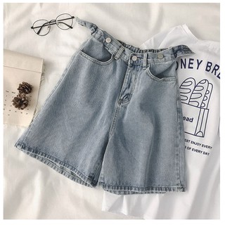 Quần short jeans nữ ống rộng cạp cao