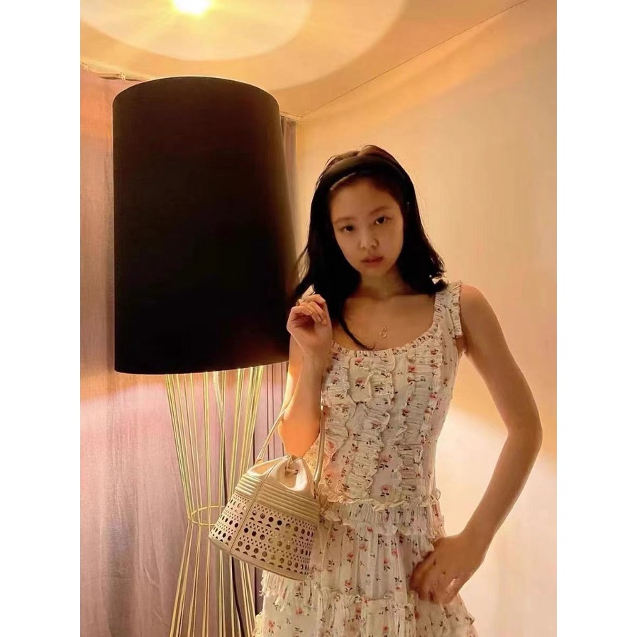 Blackpink jennie Đầm Dài In Hoa Có Diềm Xếp Nếp Phong Cách Cổ Điển Hàn Quốc Cho Nữ