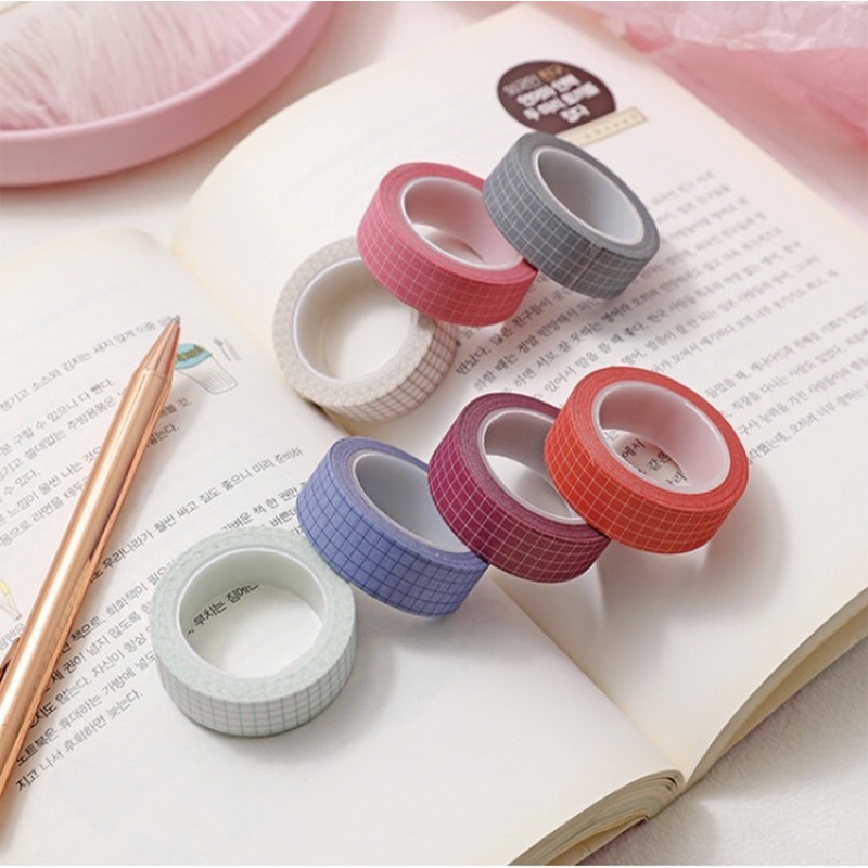 Washi tape 10m hoạ tiết caro xinh xắn trang trí sổ