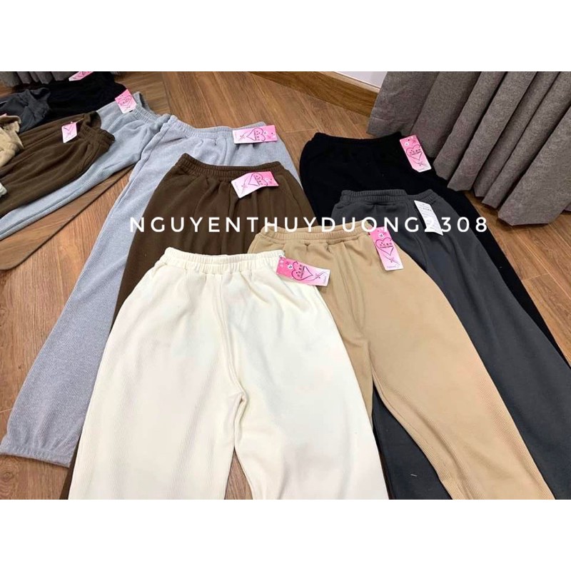 [Ảnh thật/Video/Sẵn]Quần jogger bo gấu nhung tăm mịn