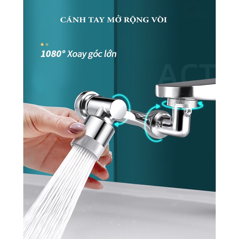 Đầu nối vòi nước thông minh xoay 1080 độ, vòi nước xoay inox, vòi lắp bồn rửa mặt