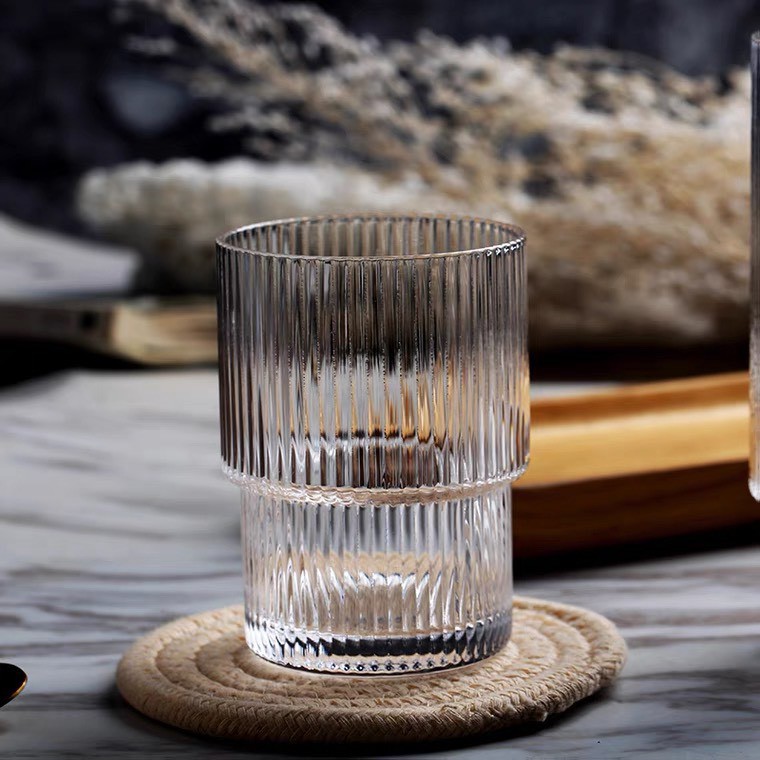 LY CỐC THUỶ TINH CÀ PHÊ ĐÁY DÀY SỌC NHỎ PHONG CÁCH HÀN QUỐC