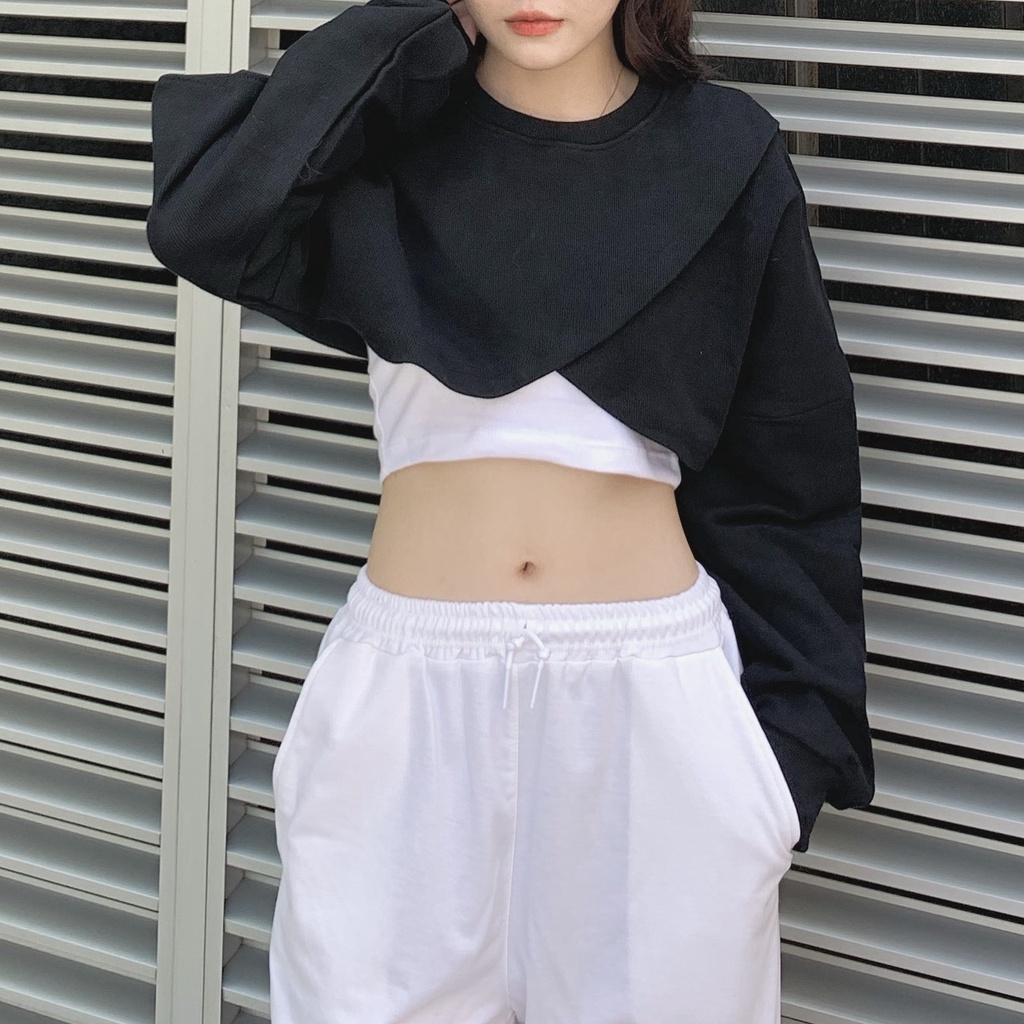 [ TẶNG KÈM BRA] Áo Croptop Tay Dài Form Rộng Nữ Ullzang, Áo Croptop Dài Tay NQ30store Unisex