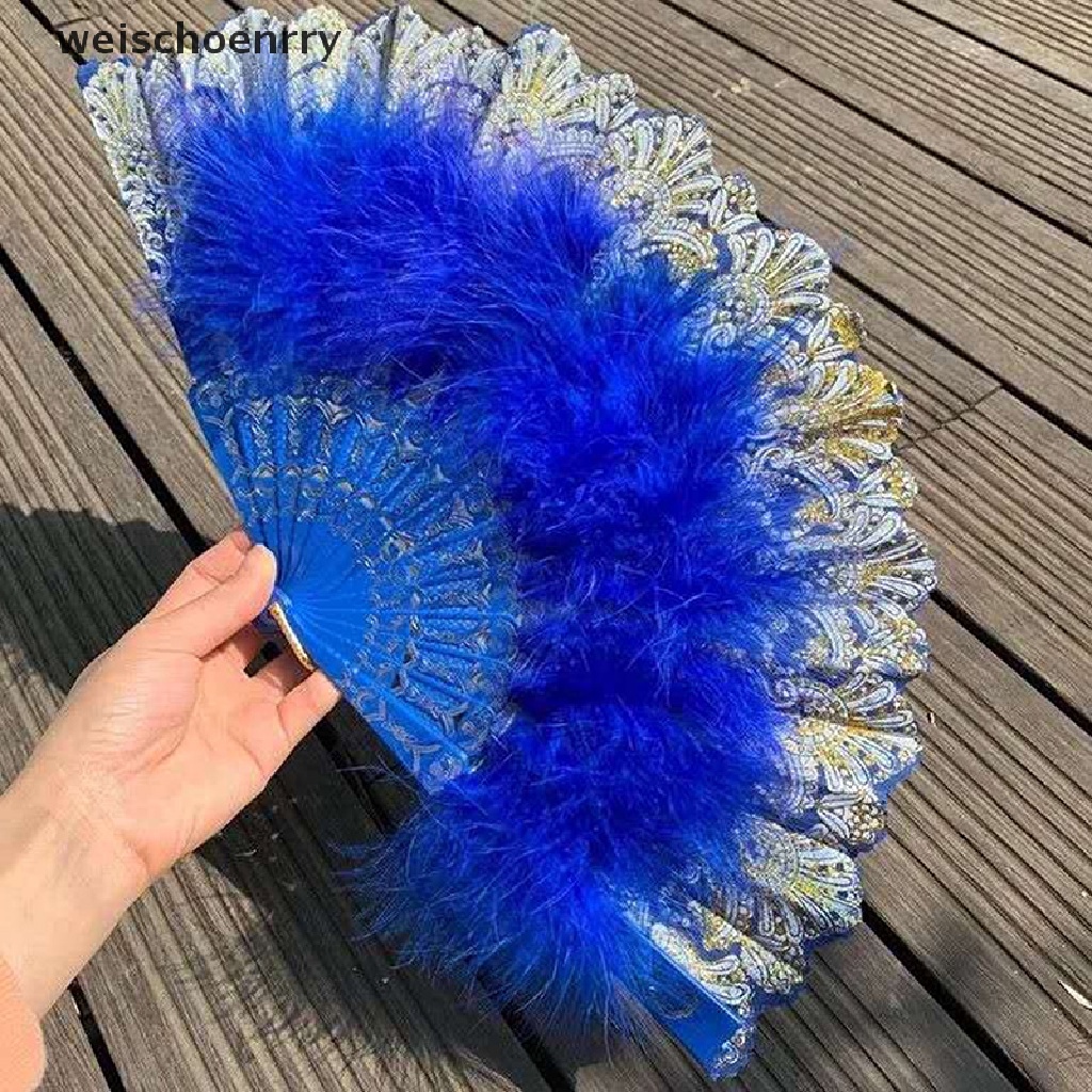 Quạt xếp phối lông vũ phong cách Lolita nhiều màu tùy chọn