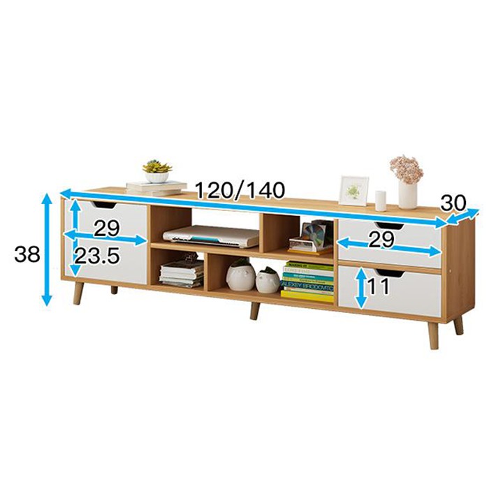 Kệ tivi phòng khách bằng gỗ 3 ngăn kéo, thiết kế có chân gỗ đơn giản hiện đại, có 2 màu trắng và nâu gỗ