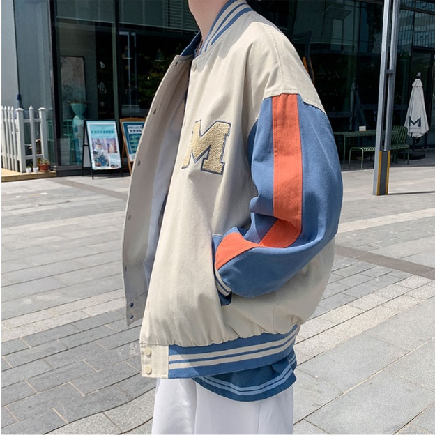 Áo khoác bóng chày nam thời trang cá cho quần áo nam sơn thường áo khoác 2 lớp Sọc áo khoác varsity jacket from rộng áo bóng chày nữ