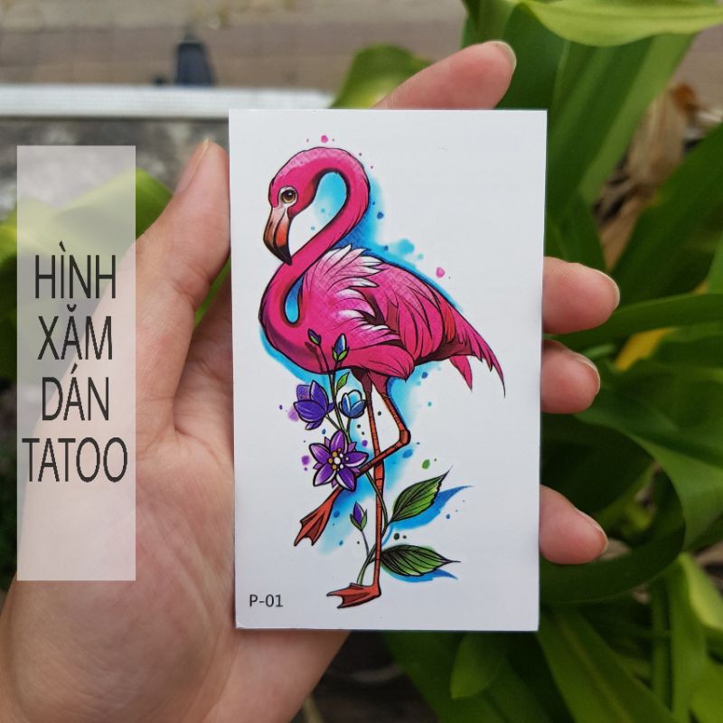 Hình xăm hồng hạc xinh đẹp p01. Xăm dán tatoo mini tạm thời, size &lt;10x6cm