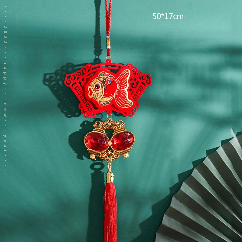 Dây tua rua đỏ thắt nút phong cách Trung Hoa đính đá nhân tạo độc đáo treo trang trí cửa sổ/ cửa ra vào dịp năm mới