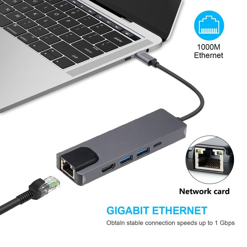 [COD Ready Stocks] 5in1 Type C to HDMI 4K TV USB3.0 Video Adapter Converter