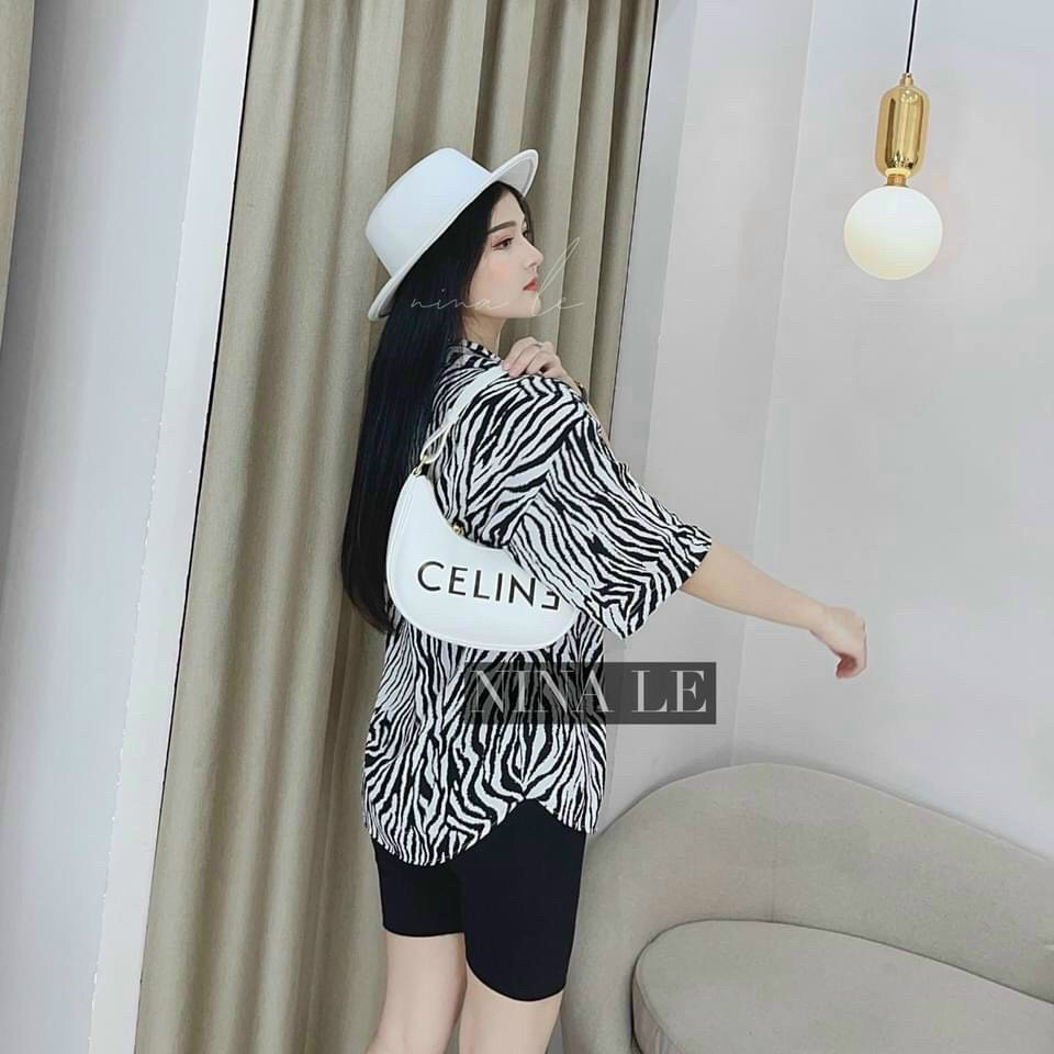 Sét bộ áo sơ mi form rộng màu beo vằn phối quần ngố thun body cực xinh , chất voan mềm mịn