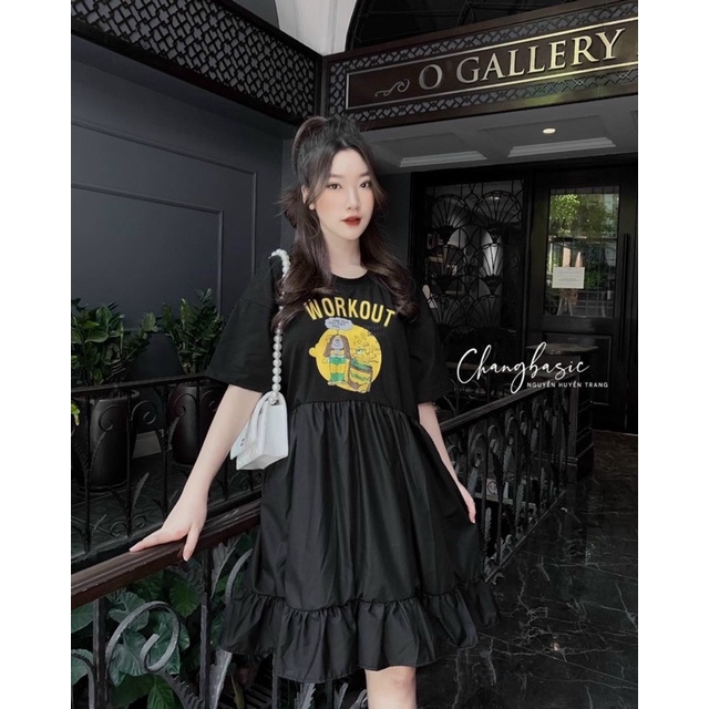 đầm babydoll đuôi cá form rộng , bầu bì bon chen che bụng che đùi thoải mái