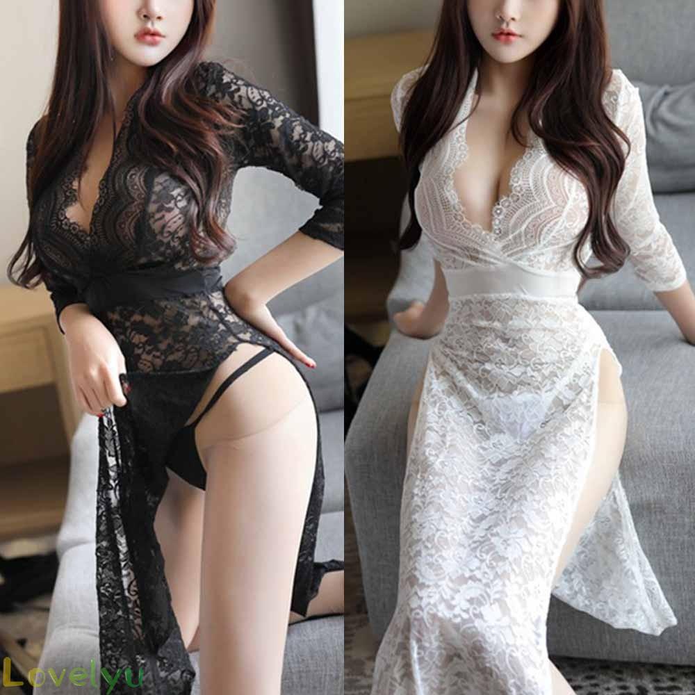 Đầm ngủ tay dài bằng ren trong suốt chất lượng cao 100%
 | BigBuy360 - bigbuy360.vn