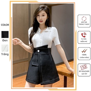 Quần giả váy Cạp Chéo Viền Chỉ Nổi [HÀNG QUẢNG CHÂU] Cạp cao, Có quần trong