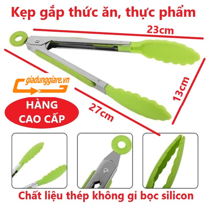 (Dài 27cm) KẸP GẮP THỨC ĂN thực phẩm chịu nhiệt (Nóng và Lạnh) inox bọc silicon chống trượt, chống trầy (Mầu ngẫu nhiên_