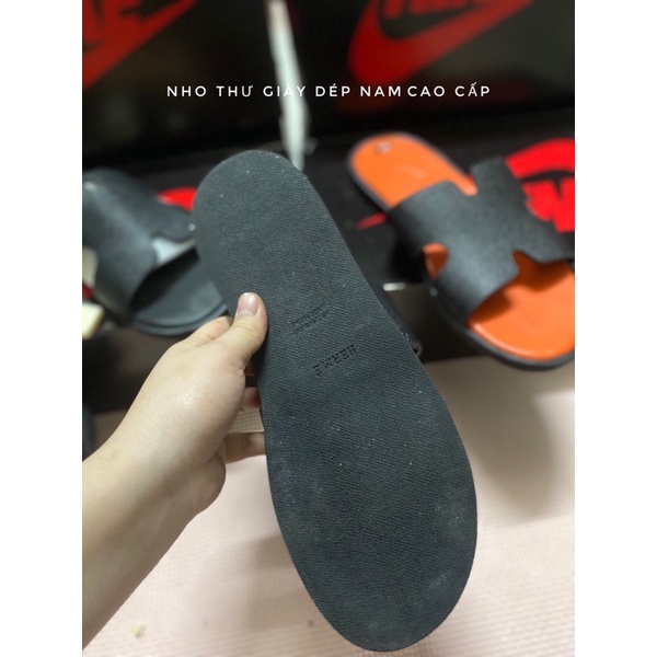 Dép hermes Full đen ,  dép hm quai ngang đế cam cao cáo hàng Full hộp