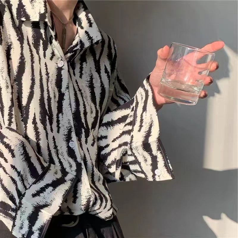 Áo Sơ Mi Tay Dài Họa Tiết Ngựa Vằn Thời Trang Cho Nam