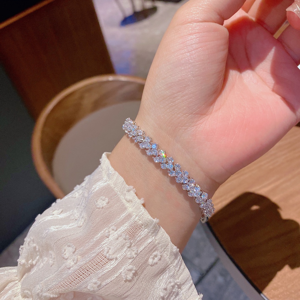 Ahellogirl Vòng tay đính đá zircon sang trọng cho nữ