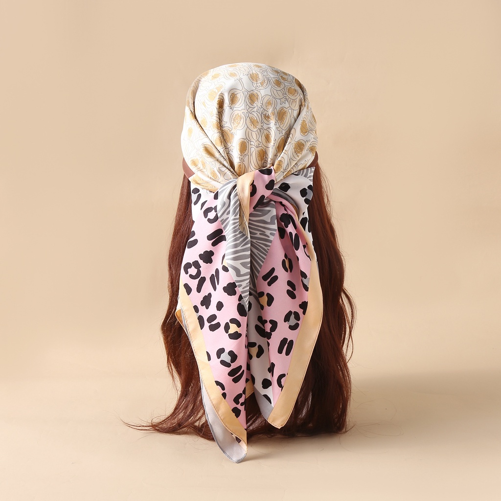 Khăn Quàng Cổ Lụa Vuông 90cm 24H In Họa Tiết Da Báo Đa Năng Thời Trang