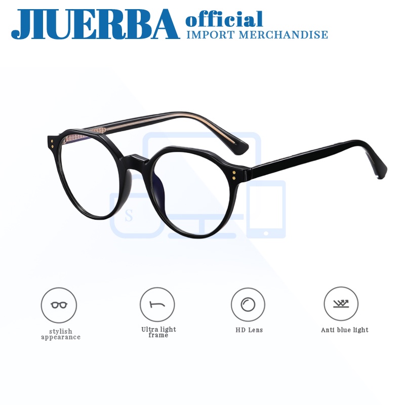 JIUERBA Mắt kính gọng kim loại hình tròn chống bức xạ ánh sáng xanh phong cách retro