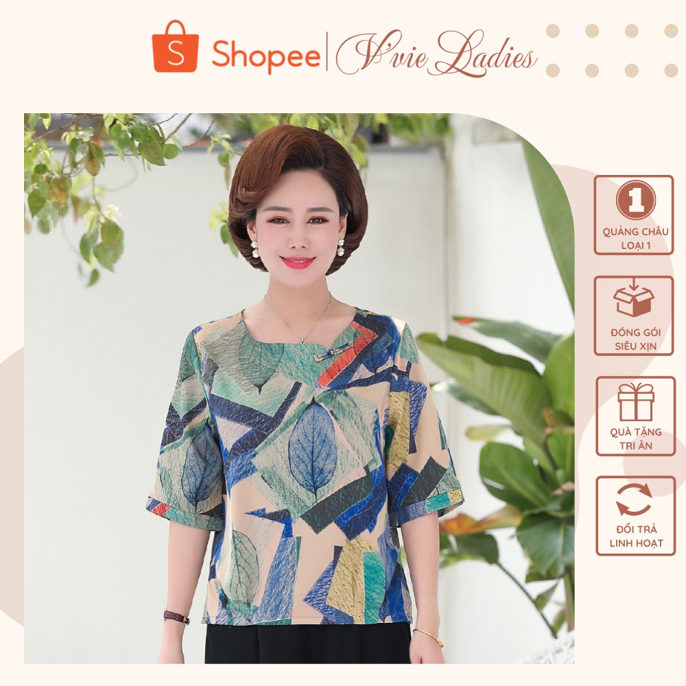 [Hàng Quảng Châu]Áo phi lụa kiểu đẹp nữ trung niên Vvie Ladies - Phi lụa Hàng Châu cao cấp sang trọng, quà tặng mẹ #D2