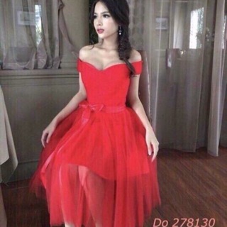 Đầm bẹt vai cột eo