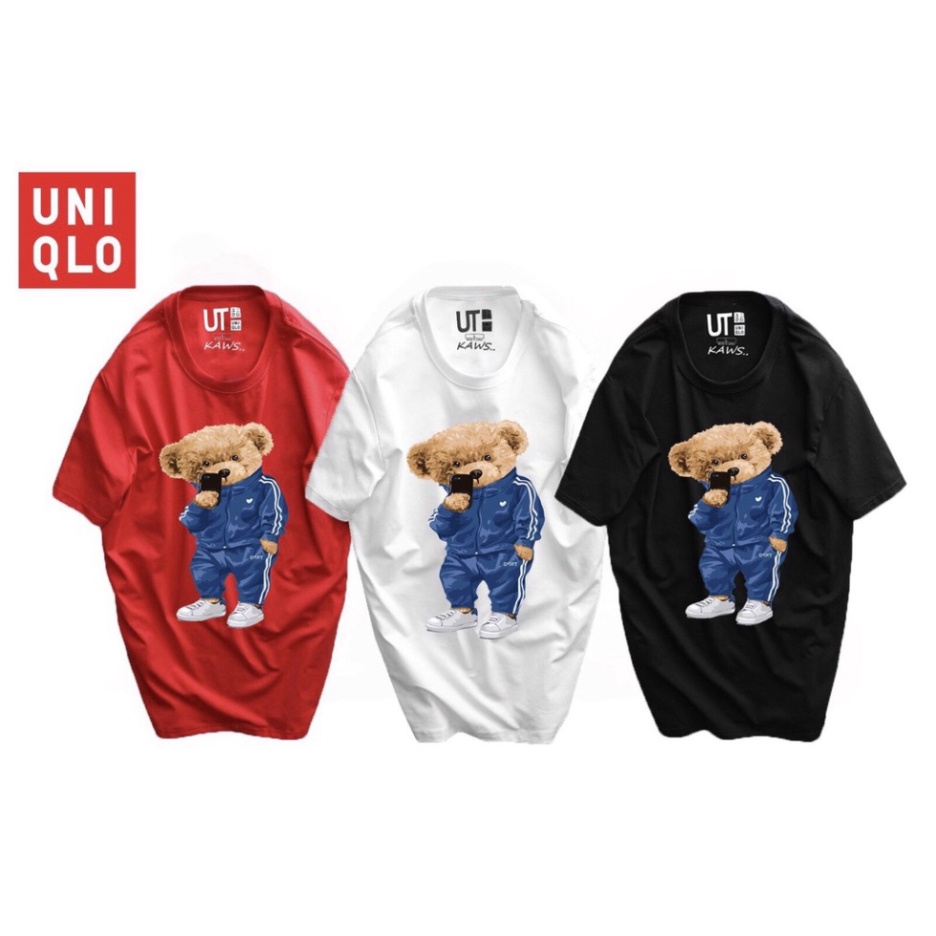 Áo Thun UNIQLO Bear Holding Phone, vải thun 4 chiều, co giản, thấm hút tốt, logo in không bong tróc [ BG HOUSE ]