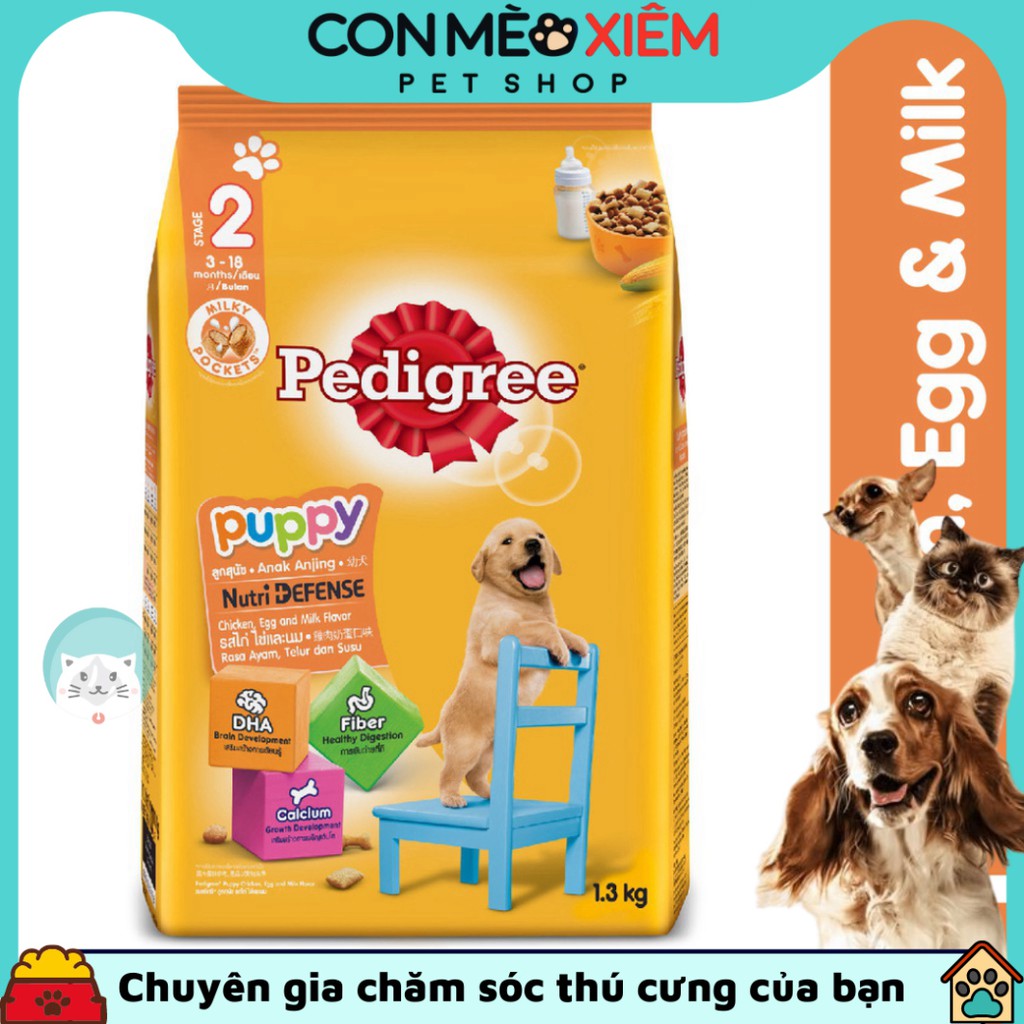 Hạt cho chó con Pedigree vị gà trứng 1,3kg, thức ăn cún nhỏ 3-12 tháng tuổi Con Mèo Xiêm